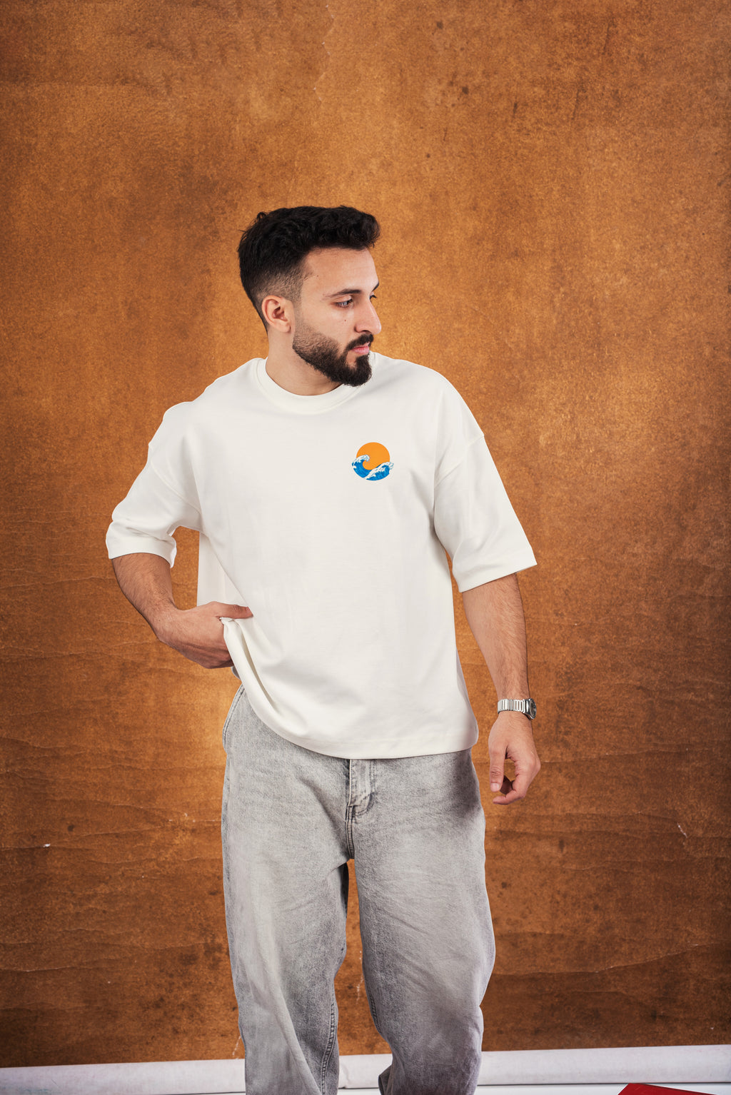 RW WHITE BOXY-T HEADPHONES PRINT