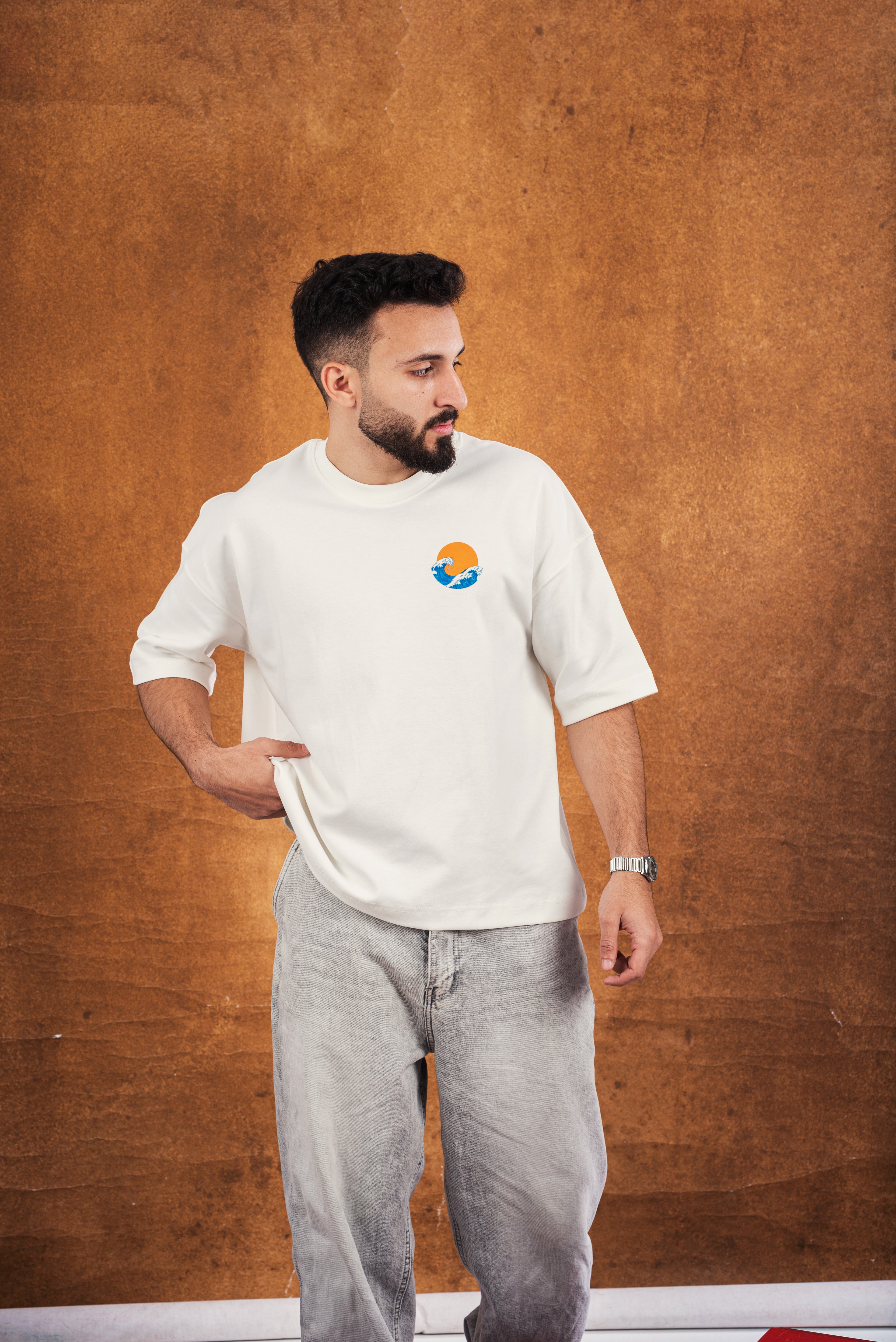 RW WHITE BOXY-T HEADPHONES PRINT